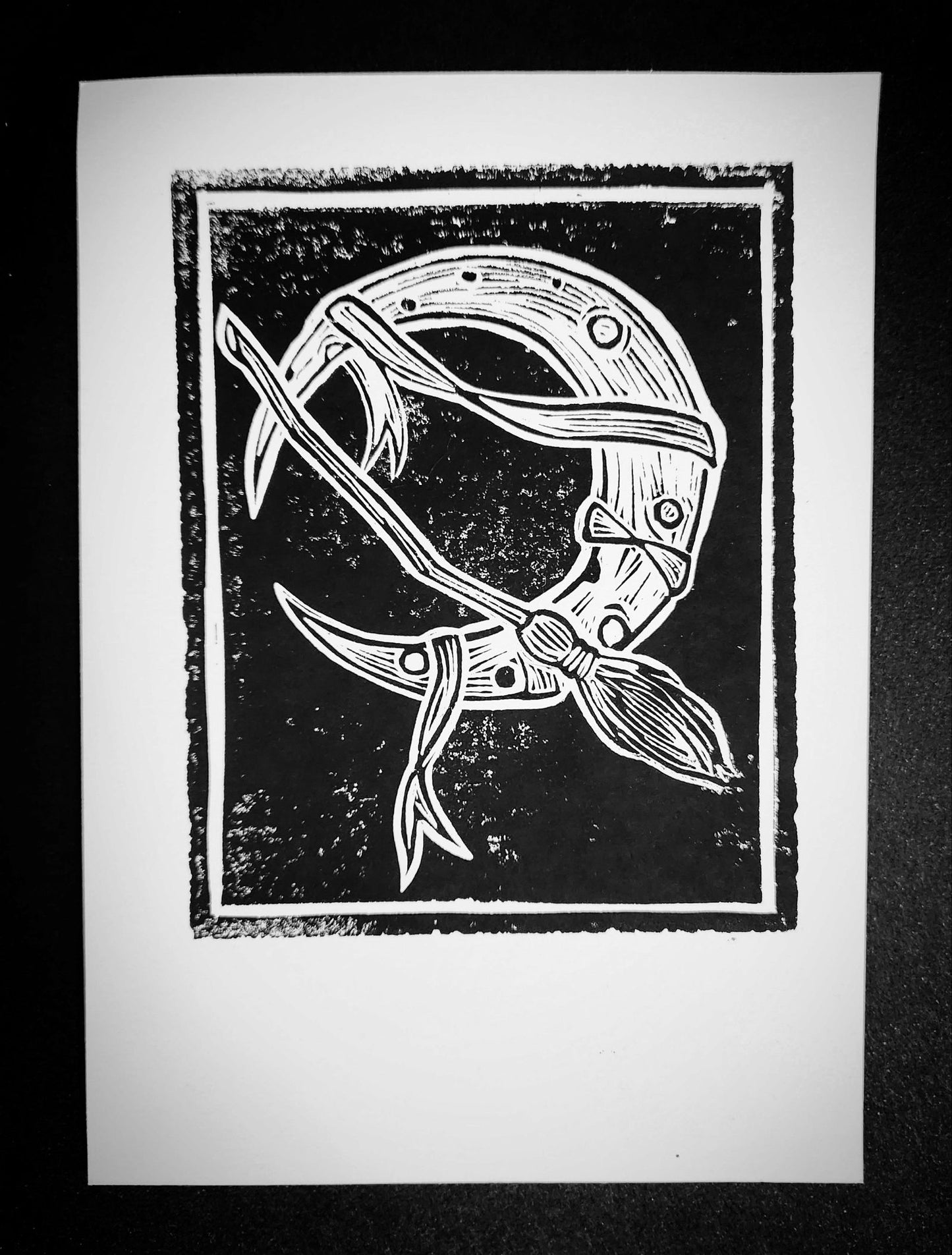 Broomstruck - Vlad Hat - witchy lino print black and white