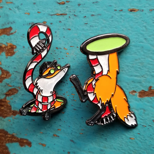 Orange fox pin pair
