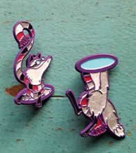 Load image into Gallery viewer, Gray fox pin pair with purple outline 
