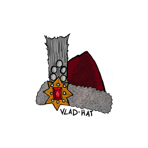 Vlad the impaler's hat, with ruby, feather, and pearls